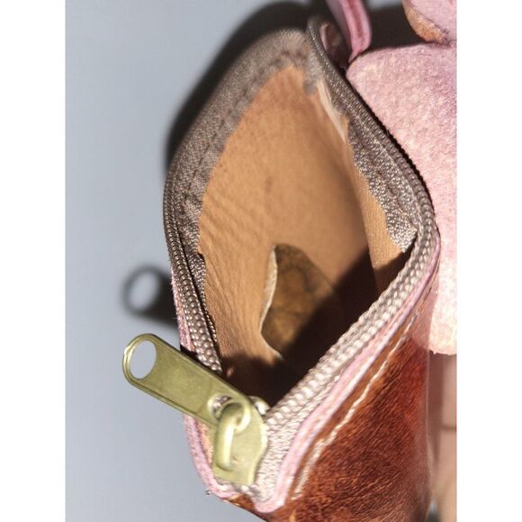 Red Pig Wristlet Leather Small Full Zip Clasp Vintage Boho - Picture 4 of 4